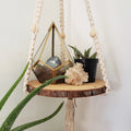 WOOD SHELF ROUND BALANCING ACT MACRAME HANGER - THE FIBER ALMANAC